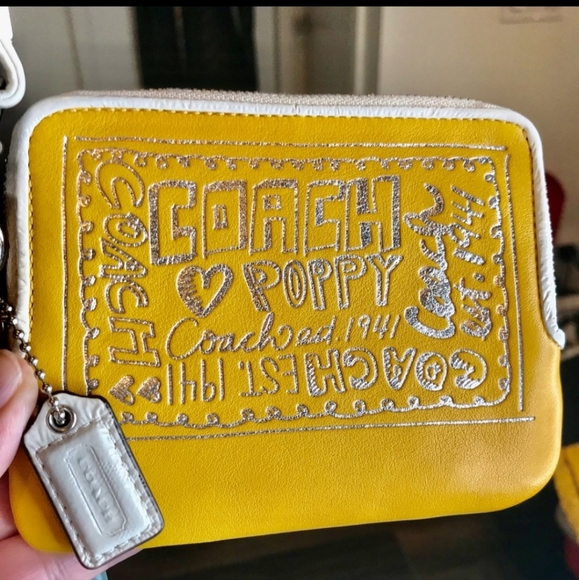 Coach Handbags - Vintage Coach Poppy Mustard Leather Wristlet